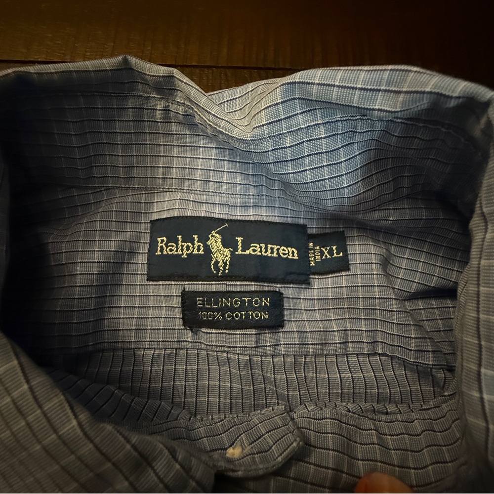 Ralph Lauren Ellington Men's Button Down Shirt Long Sleeve XL Blue Check Plaid - Picture 6 of 7